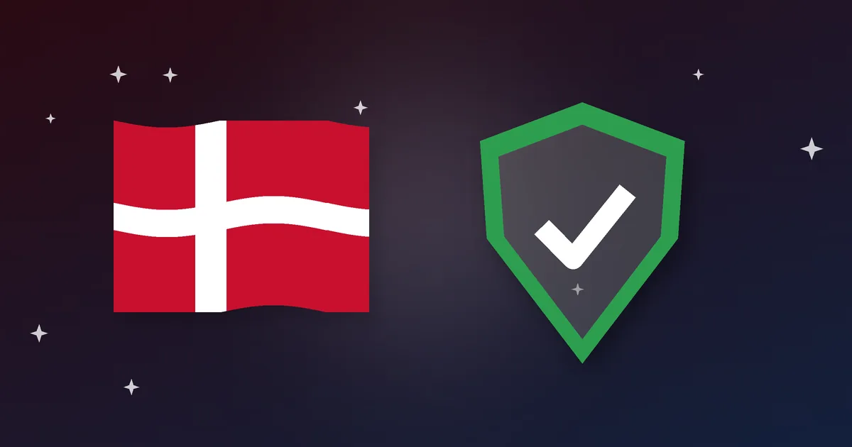 Illustration af et dansk flag og et skjold med flueben – dansk licens